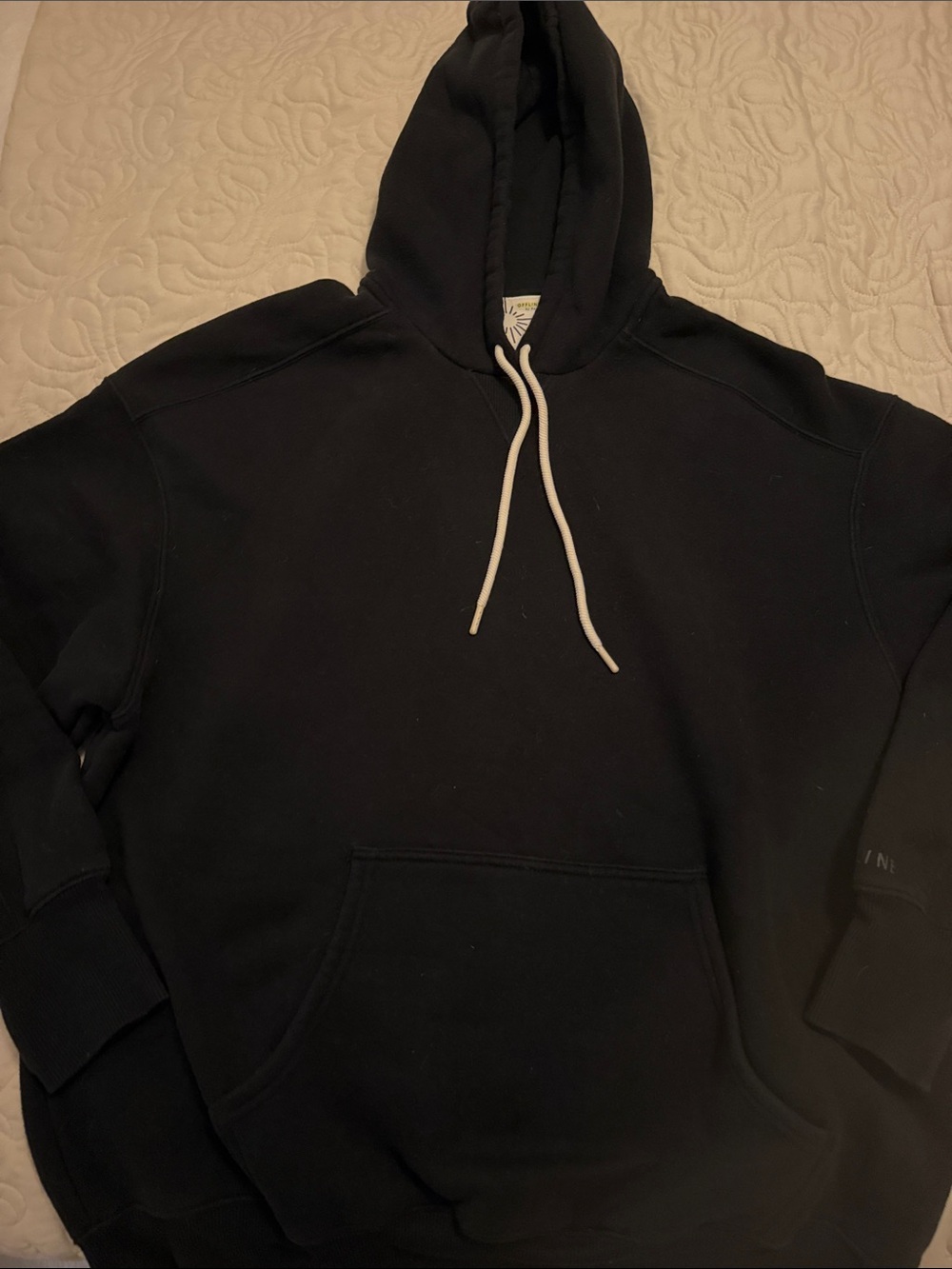 Aerie Offline Black Pullover Hoodie with White Drawstrings